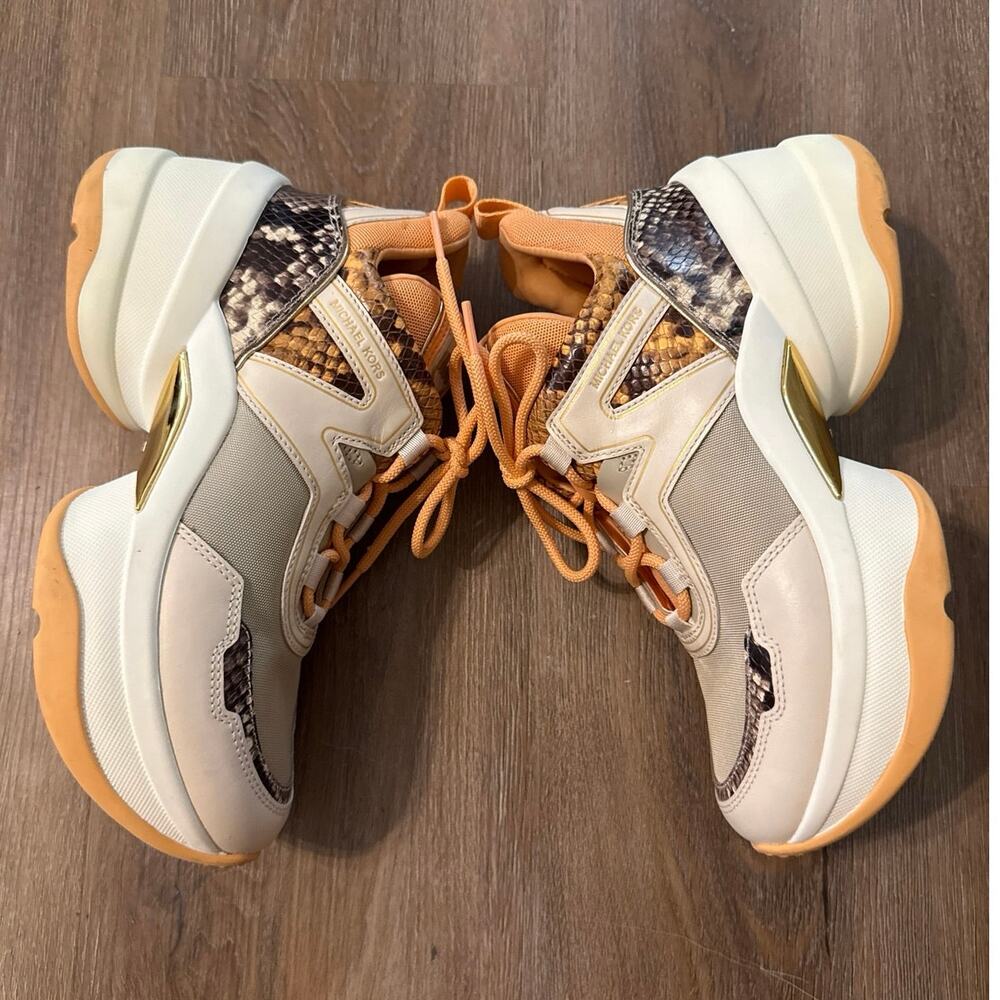 Michael Kors Olympia Canvas Snake Embossed Leather Trainer Sneaker Size 8.5 Shoe - Picture 8 of 12